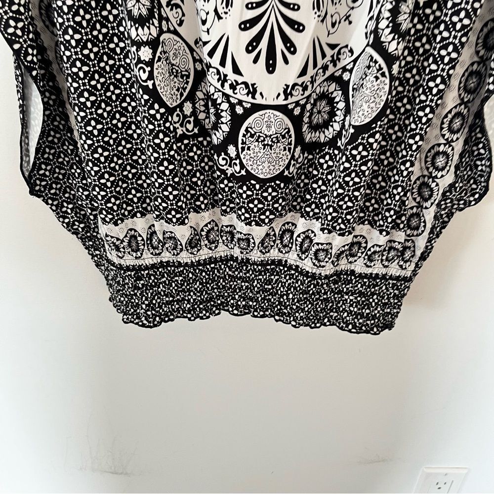 Lily Morgan Black White Boho Tunic Top Medium Dolman Sleeve Kaftan Blouse - Picture 4 of 9